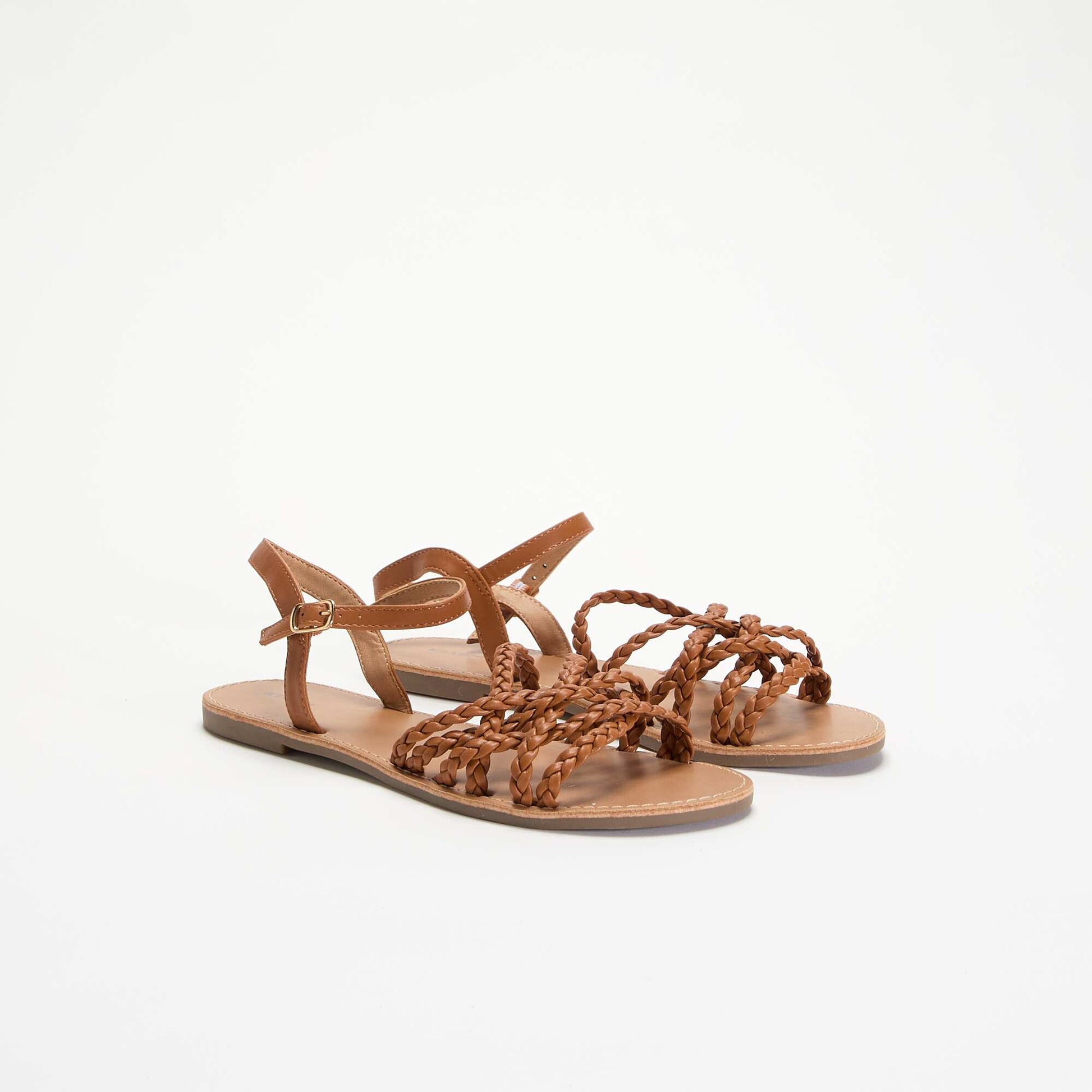 Sandales multi brides tressées MARRON