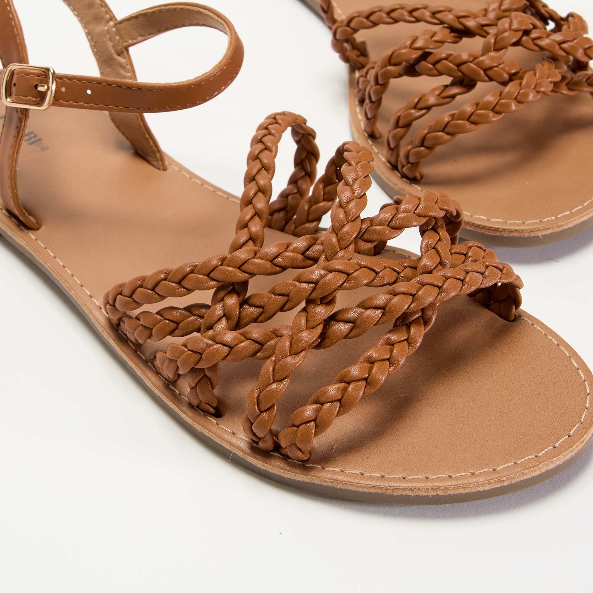 Sandales multi brides tressées MARRON
