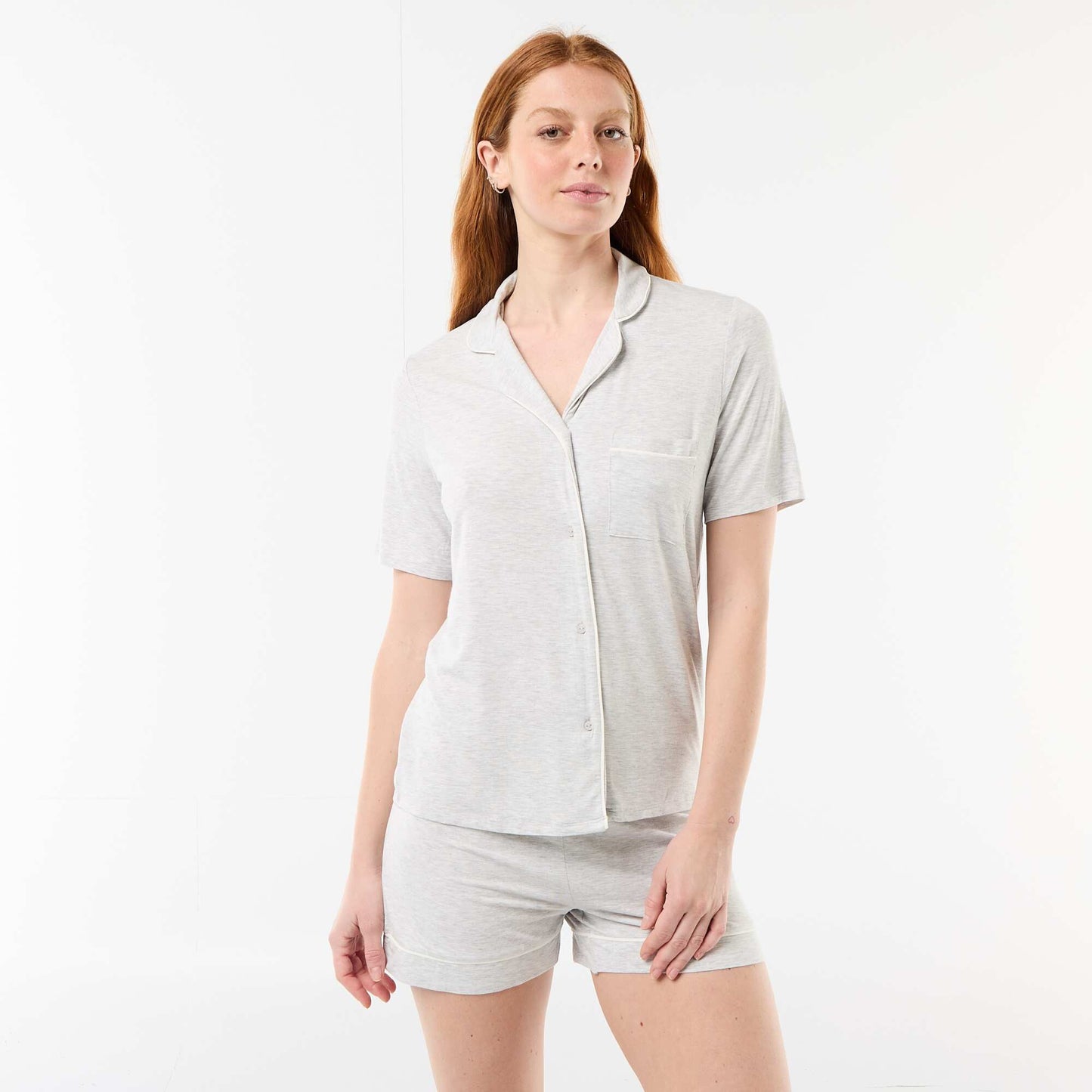 Pyjama court en viscose chiné - 2 pièces GRIS