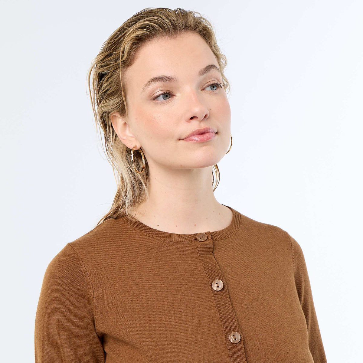 Gilet col rond uni MARRON