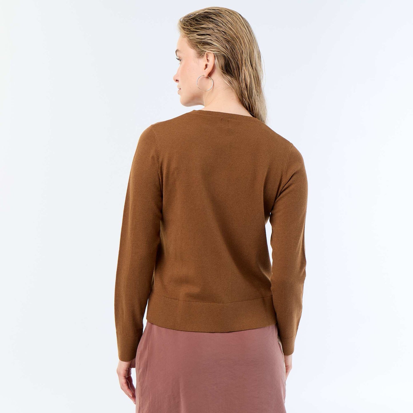 Gilet col rond uni MARRON