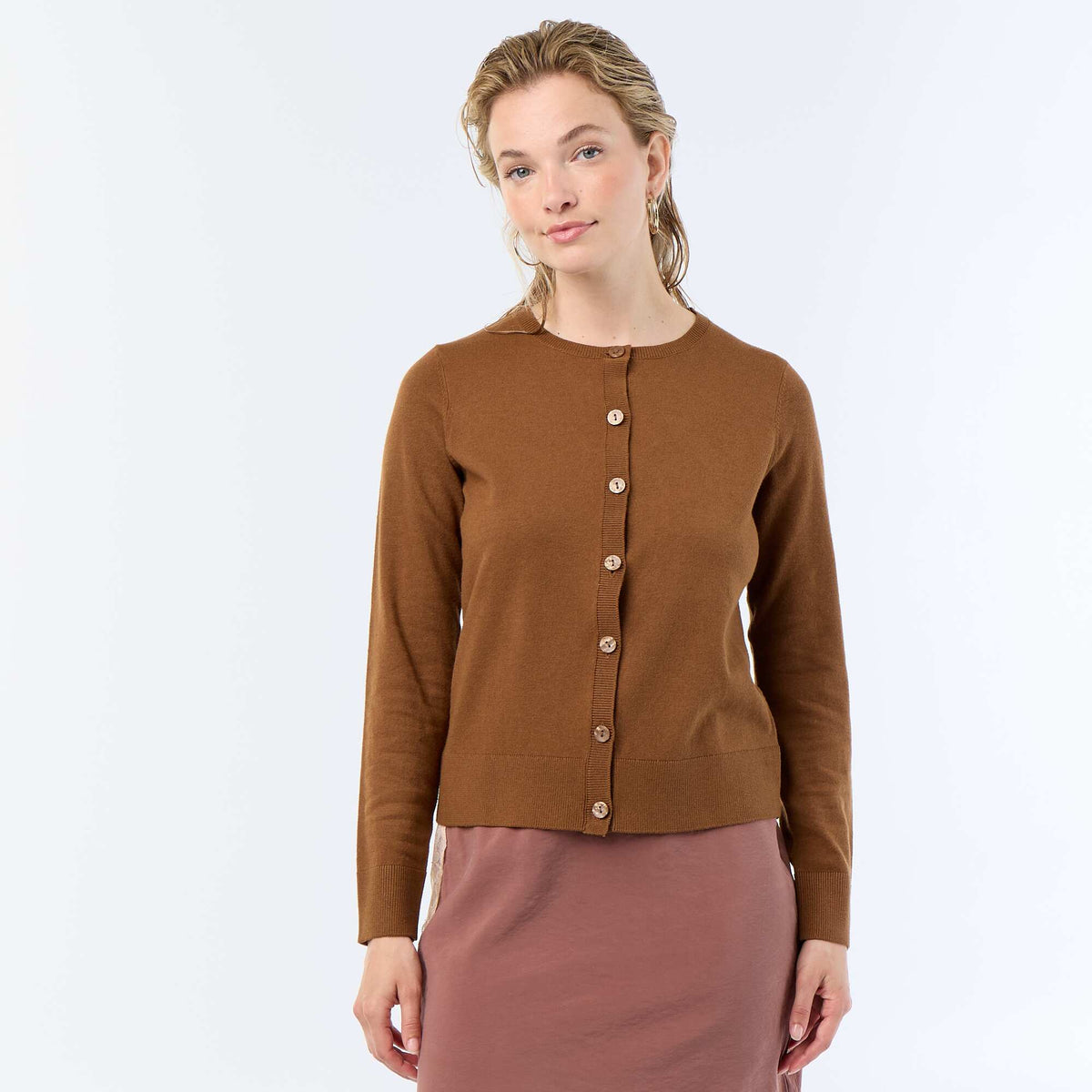 Gilet col rond uni MARRON