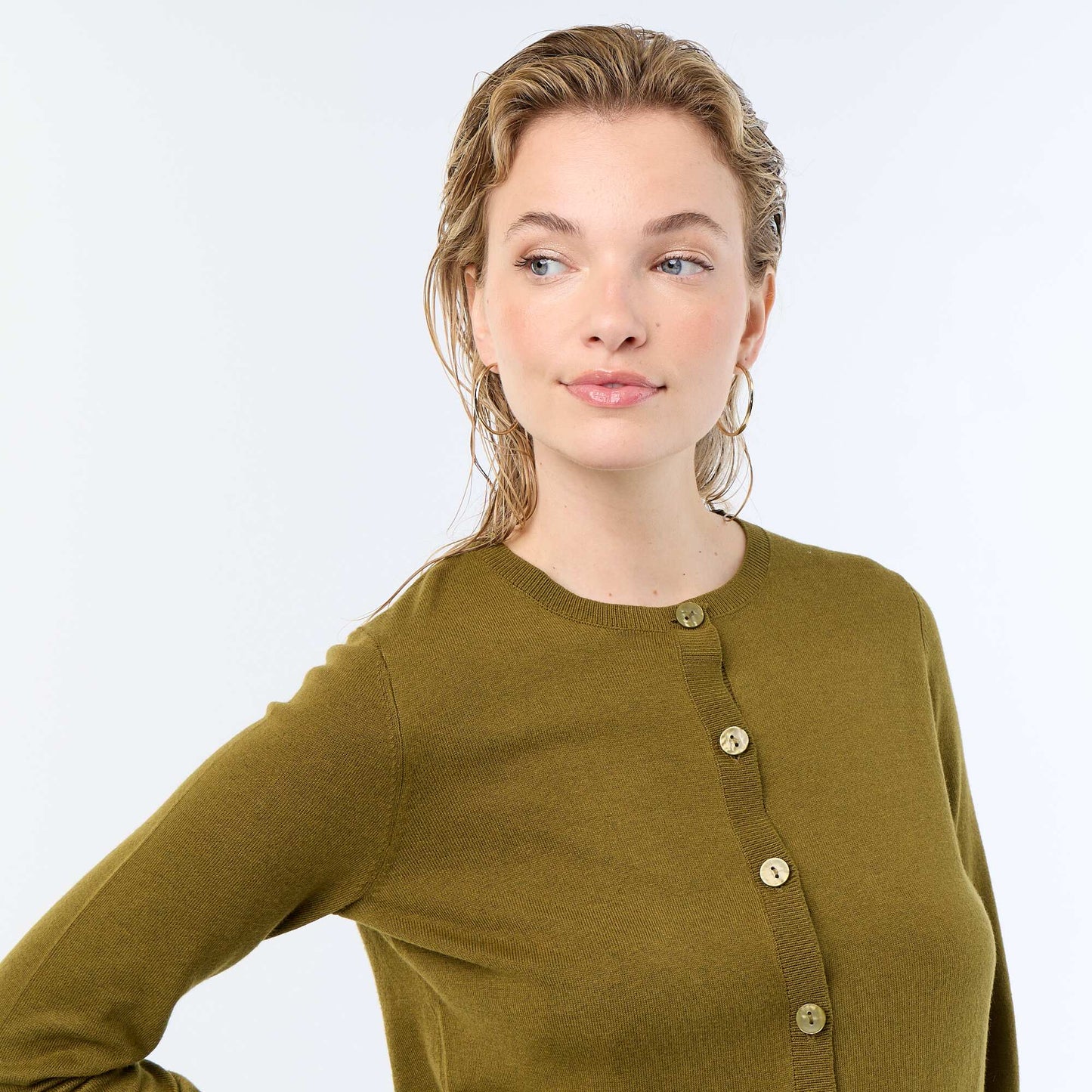 Gilet col rond uni VERT