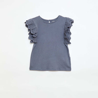 T-shirt à manches courtes en broderies anglaises GRIS