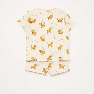 Ensemble pyjama court t-shirt + short - 2 pièces BEIGE