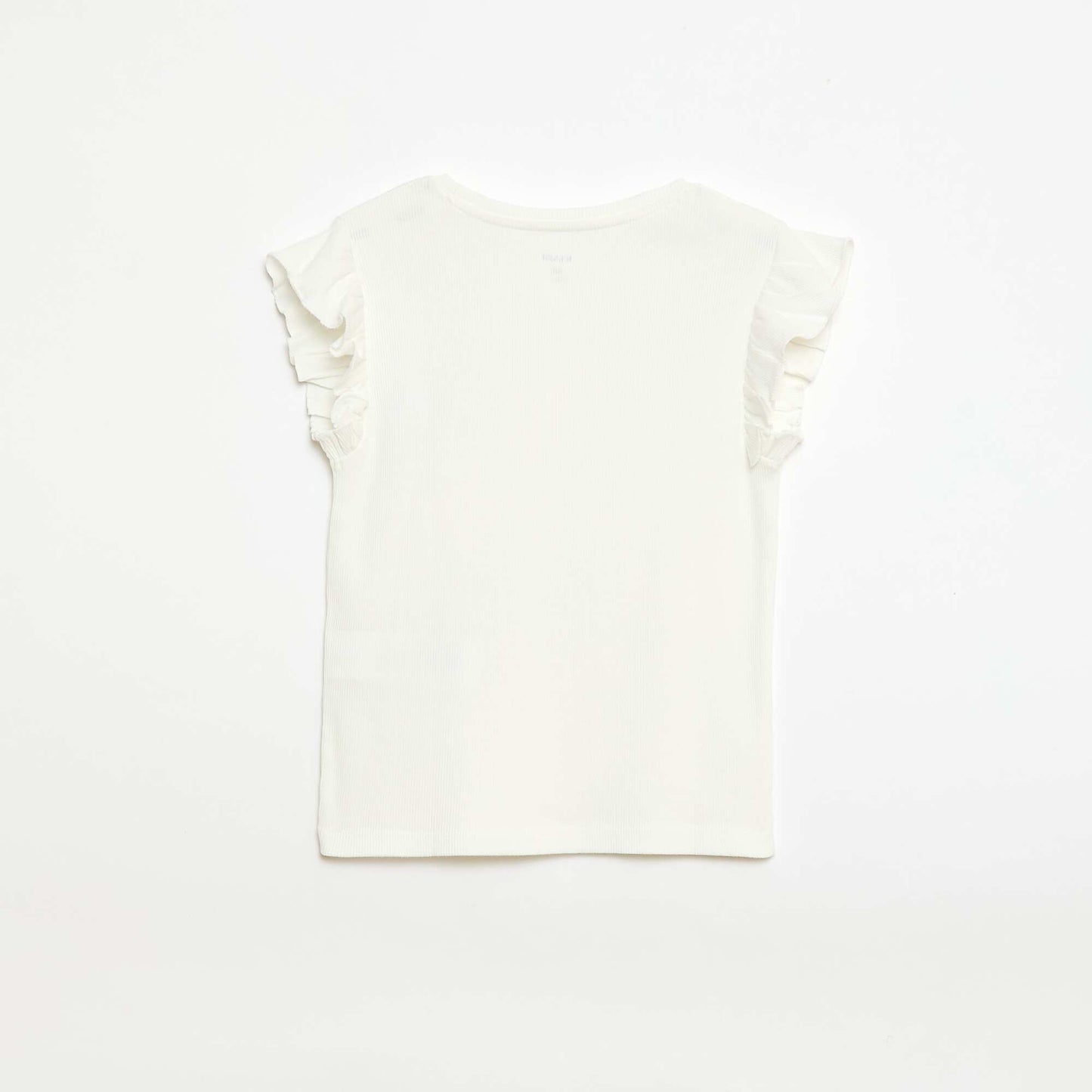 T-shirt côtelé à manches volantées BLANC