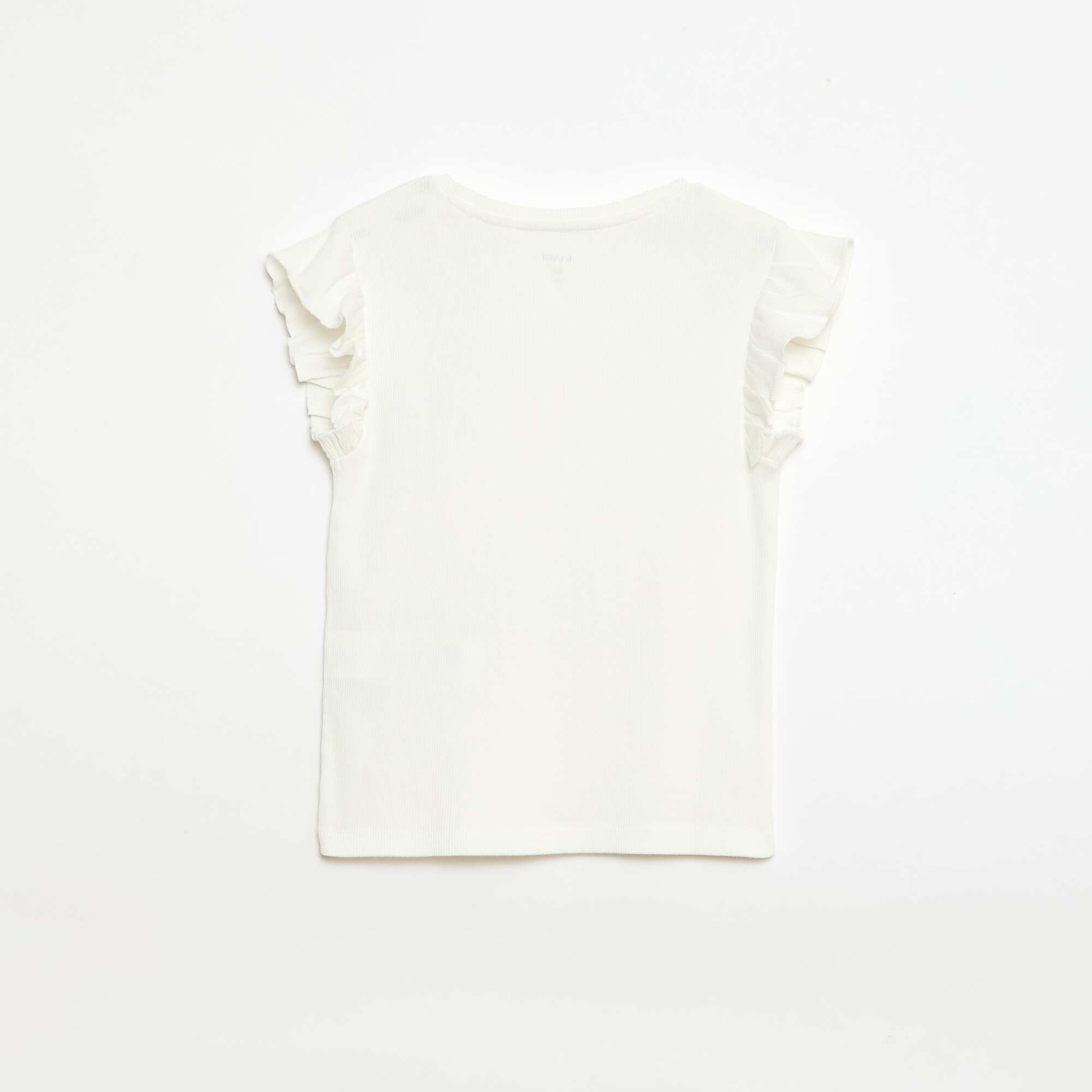 T-shirt côtelé à manches volantées BLANC