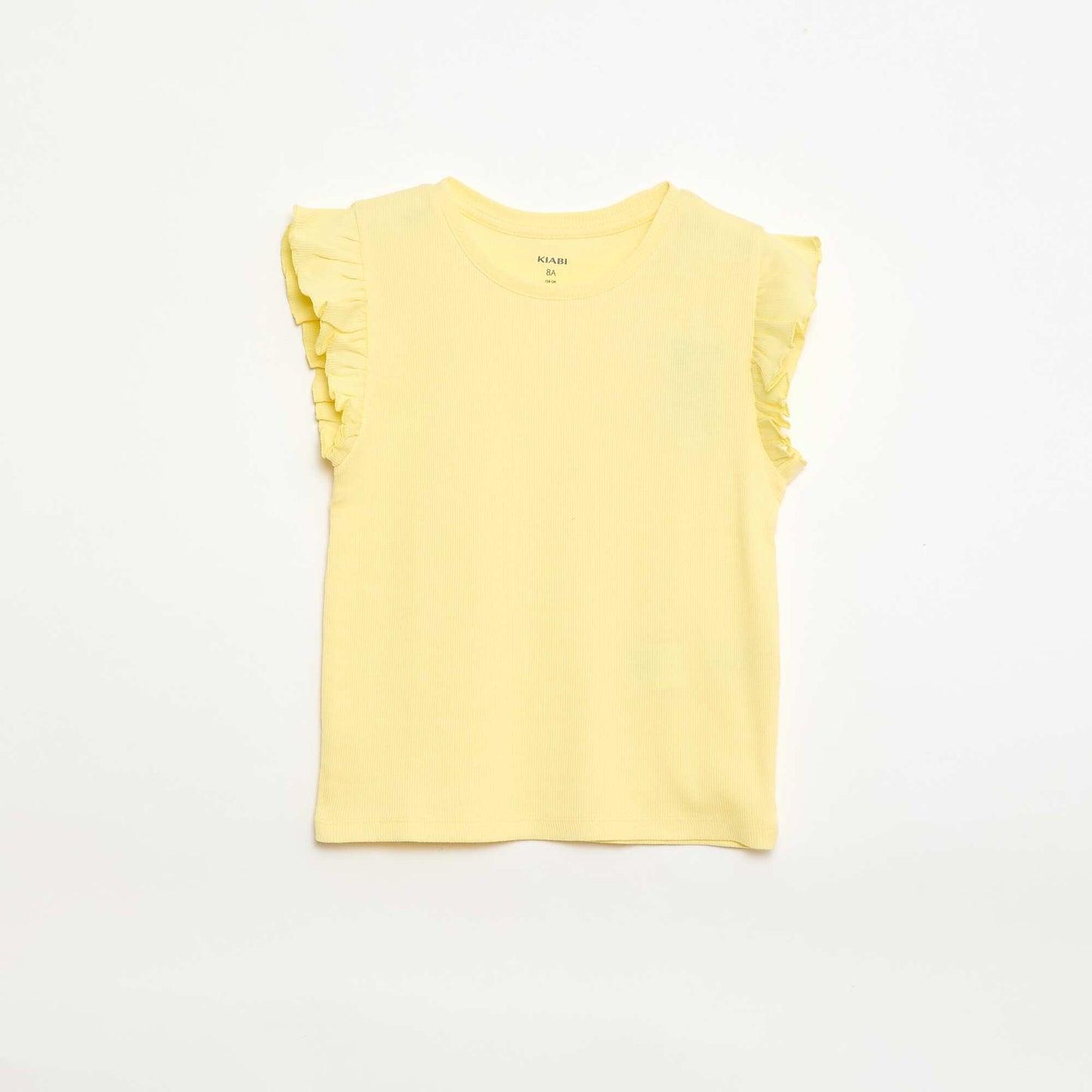 T-shirt côtelé à manches volantées JAUNE