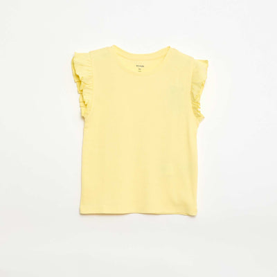 T-shirt côtelé à manches volantées JAUNE