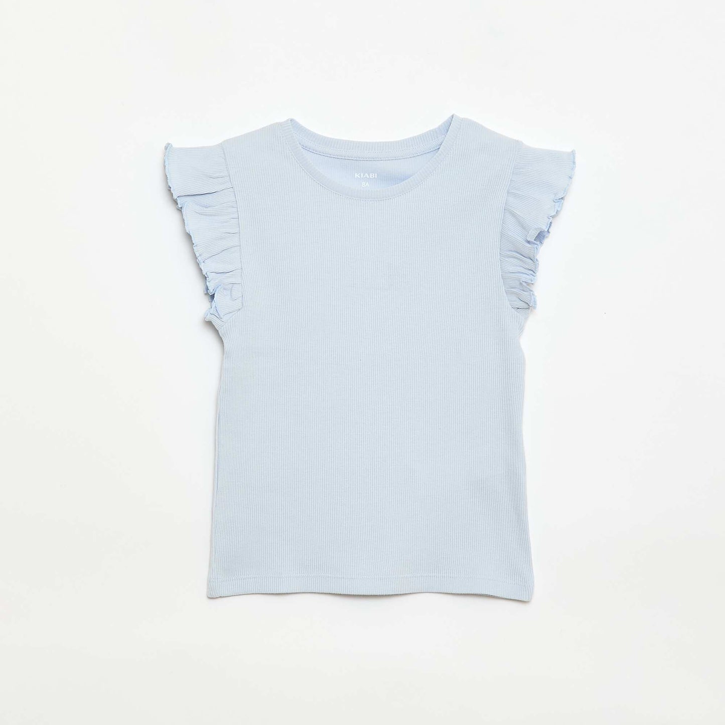 T-shirt côtelé à manches volantées BLEU