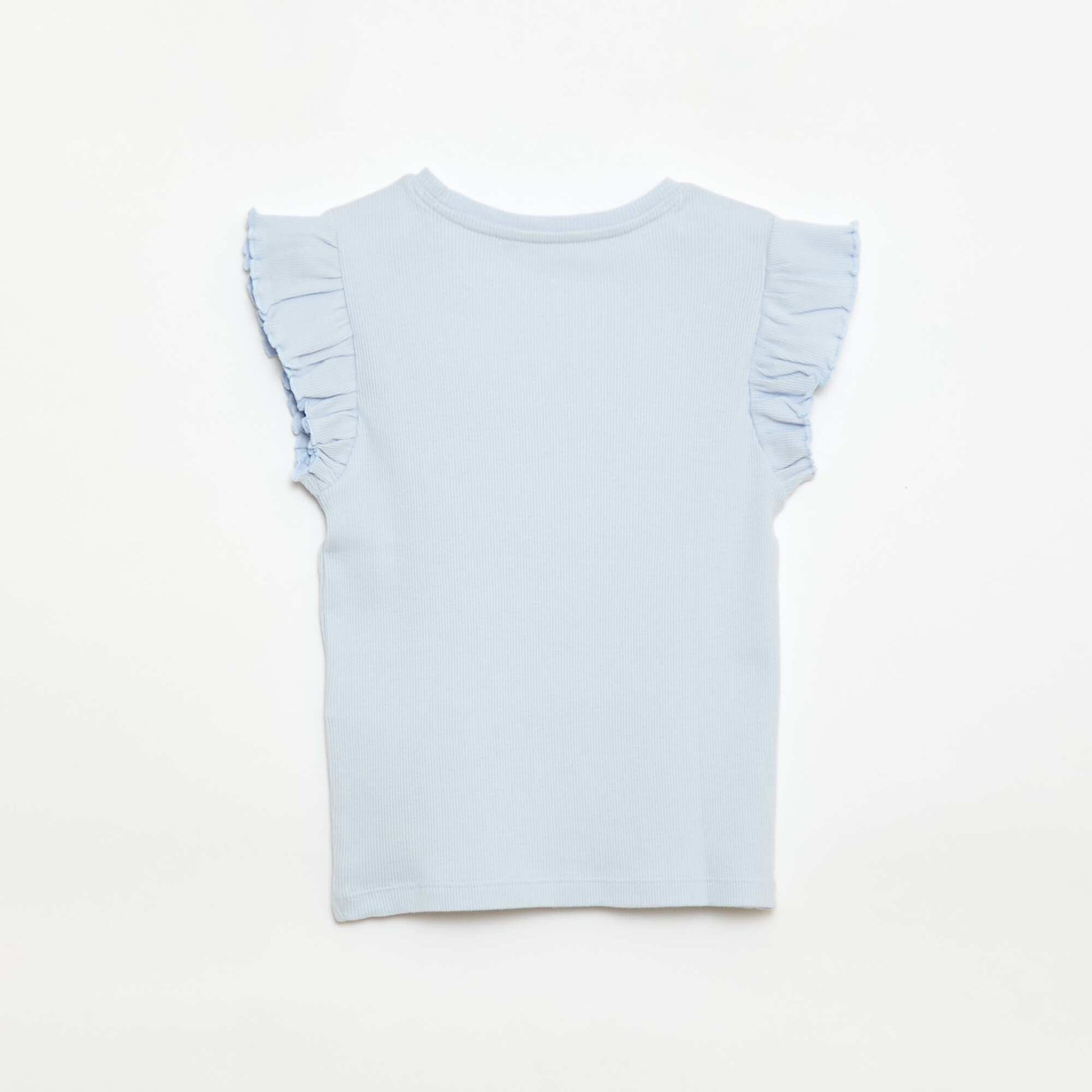 T-shirt côtelé à manches volantées BLEU