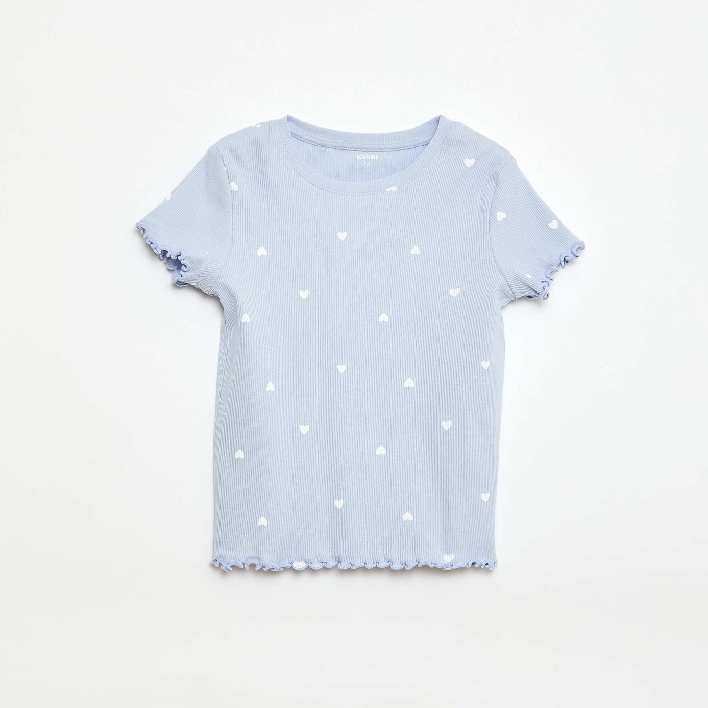 T-shirt côtelé à manches courtes volantées BLEU