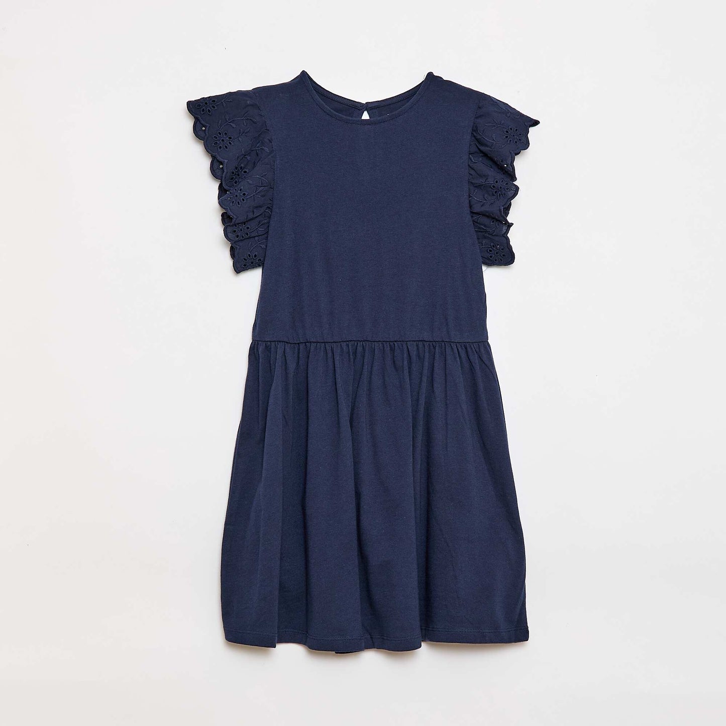 Robe en jersey avec manches courtes en broderies anglaises NOIR