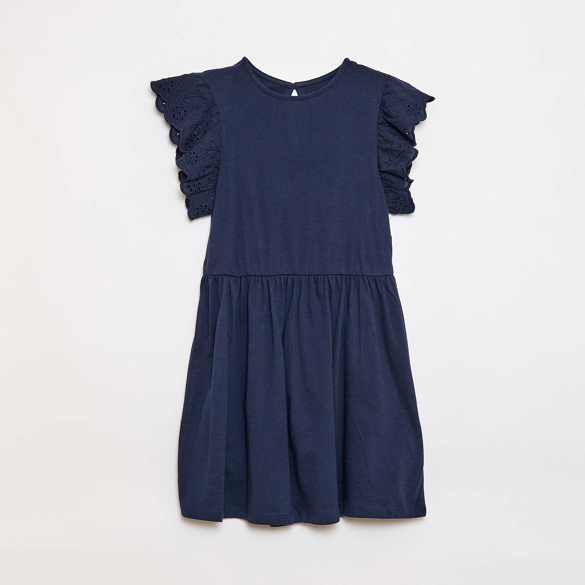Robe en jersey avec manches courtes en broderies anglaises NOIR