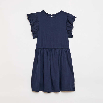 Robe en jersey avec manches courtes en broderies anglaises NOIR