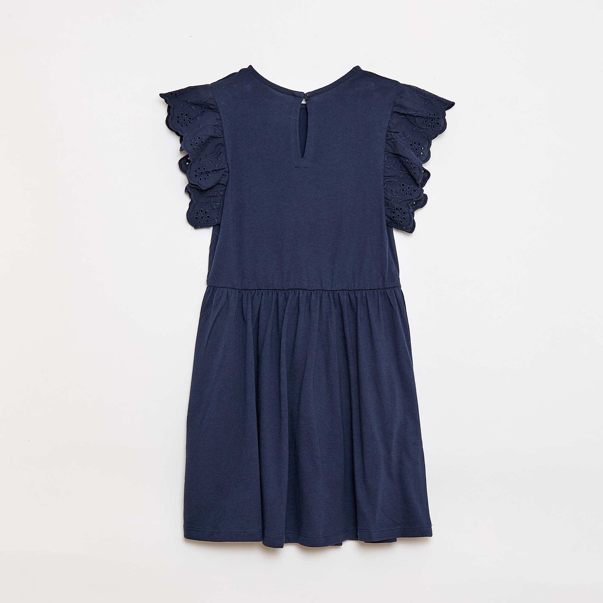 Robe en jersey avec manches courtes en broderies anglaises NOIR