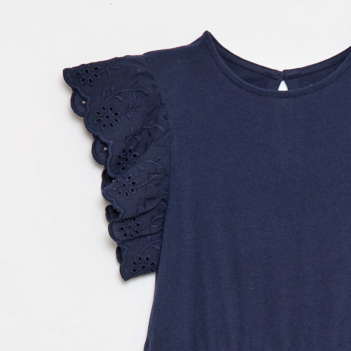 Robe en jersey avec manches courtes en broderies anglaises NOIR