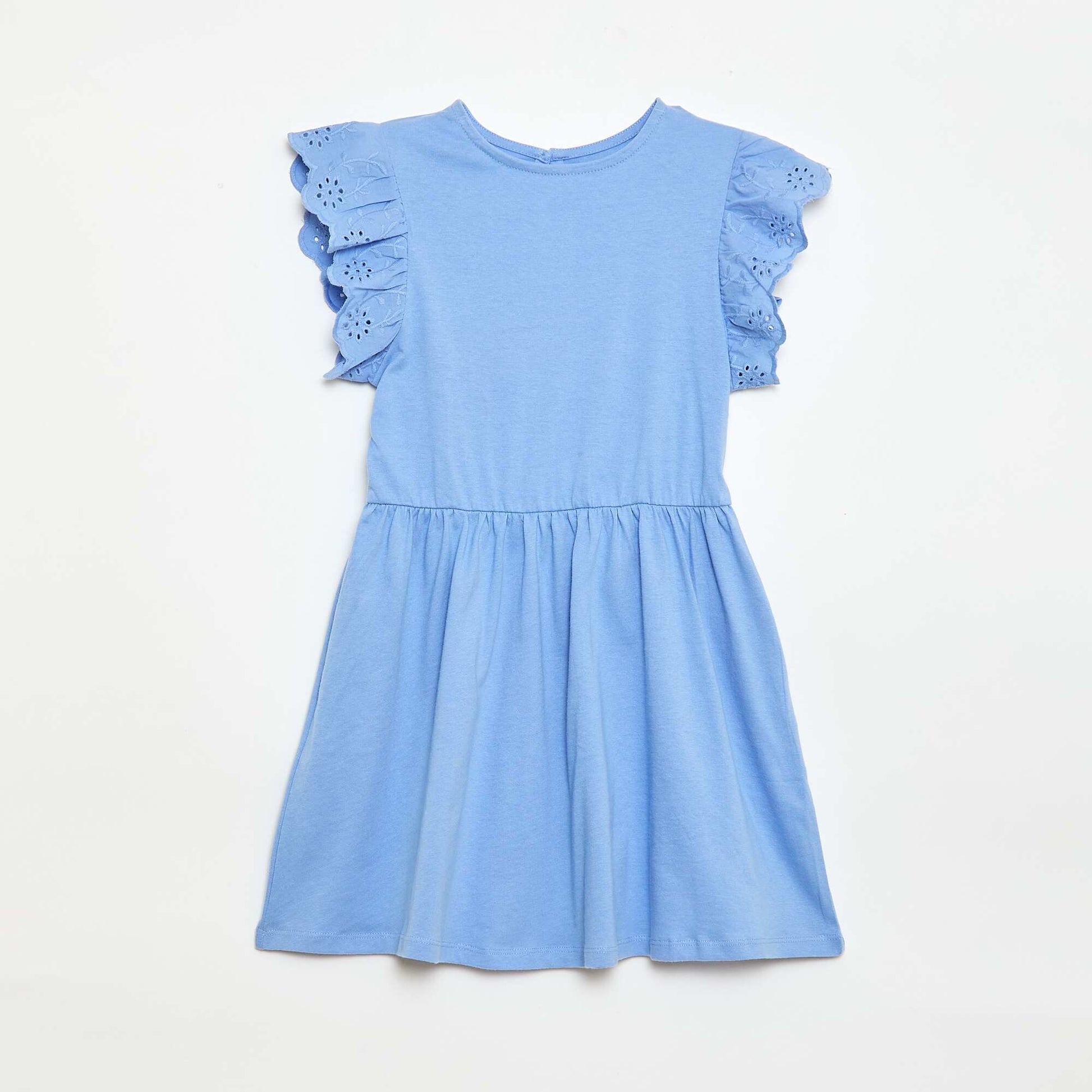 Robe en jersey avec manches courtes en broderies anglaises BLEU