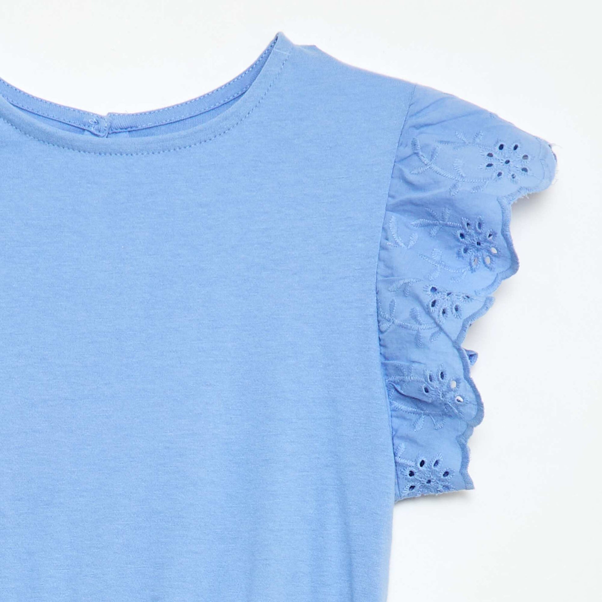 Robe en jersey avec manches courtes en broderies anglaises BLEU