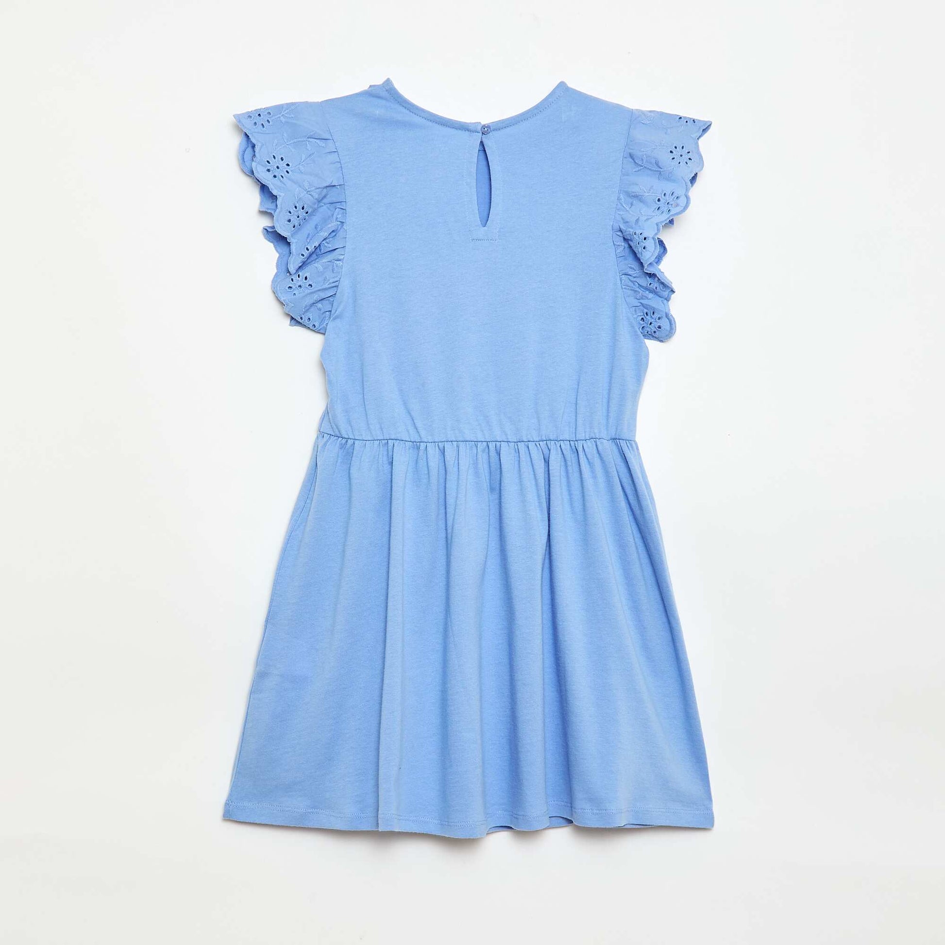 Robe en jersey avec manches courtes en broderies anglaises BLEU