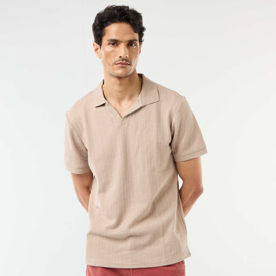 Polo à manches courtes et matière en nid d'abeilles BEIGE