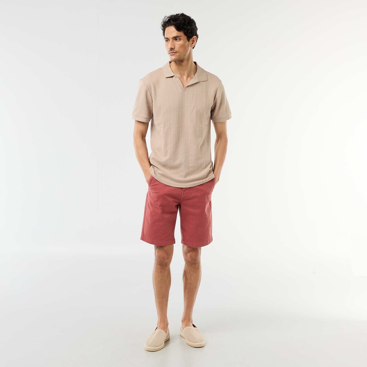 Polo à manches courtes et matière en nid d'abeilles BEIGE
