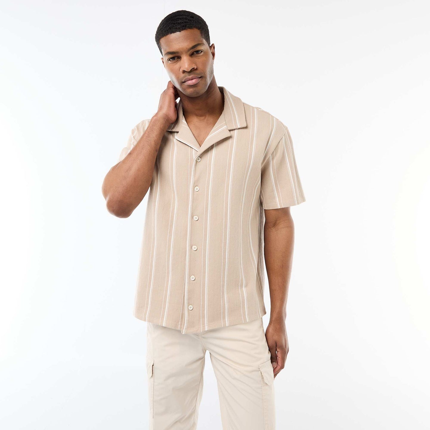 Chemise à rayures à manches courtes BEIGE