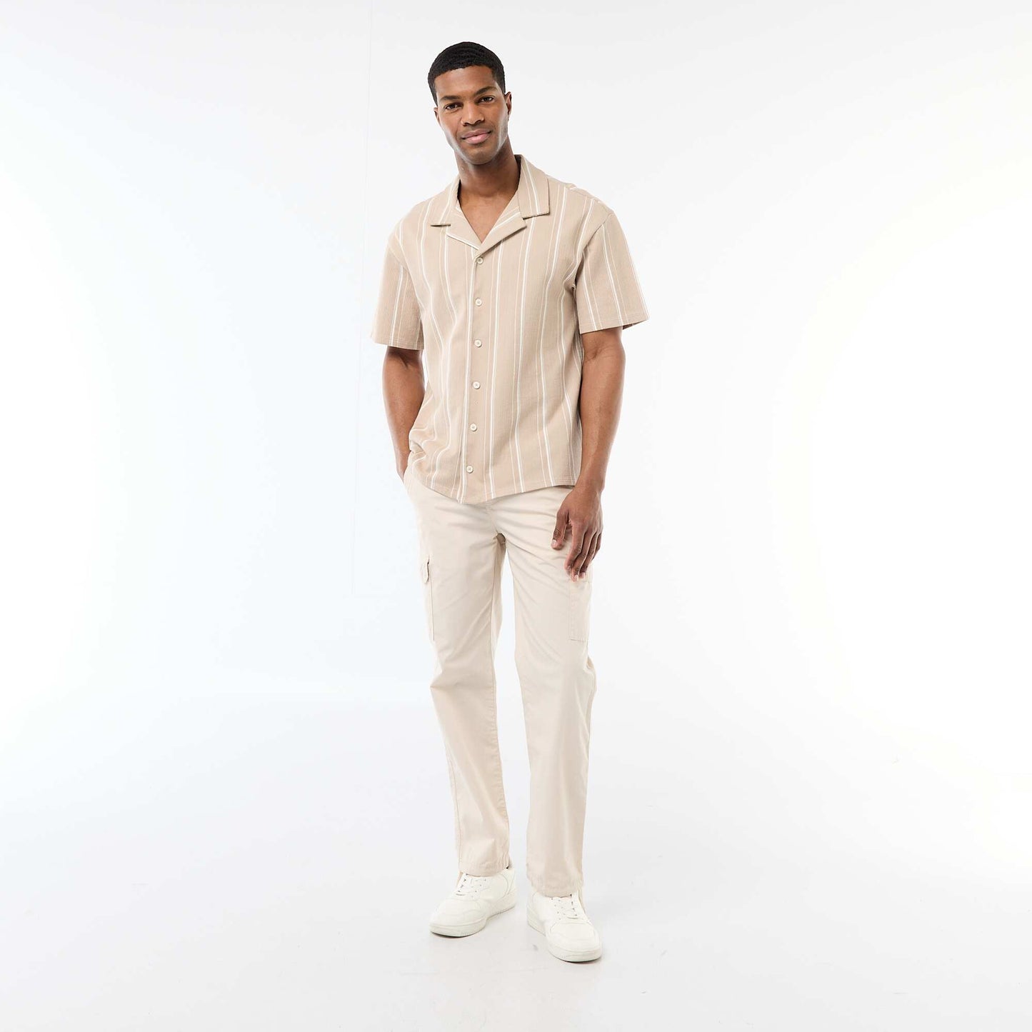 Chemise à rayures à manches courtes BEIGE
