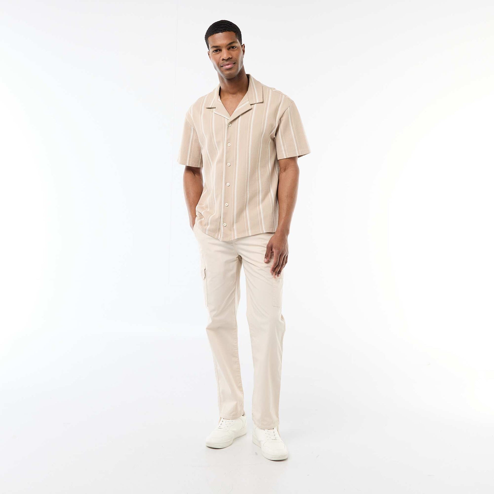 Chemise à rayures à manches courtes BEIGE