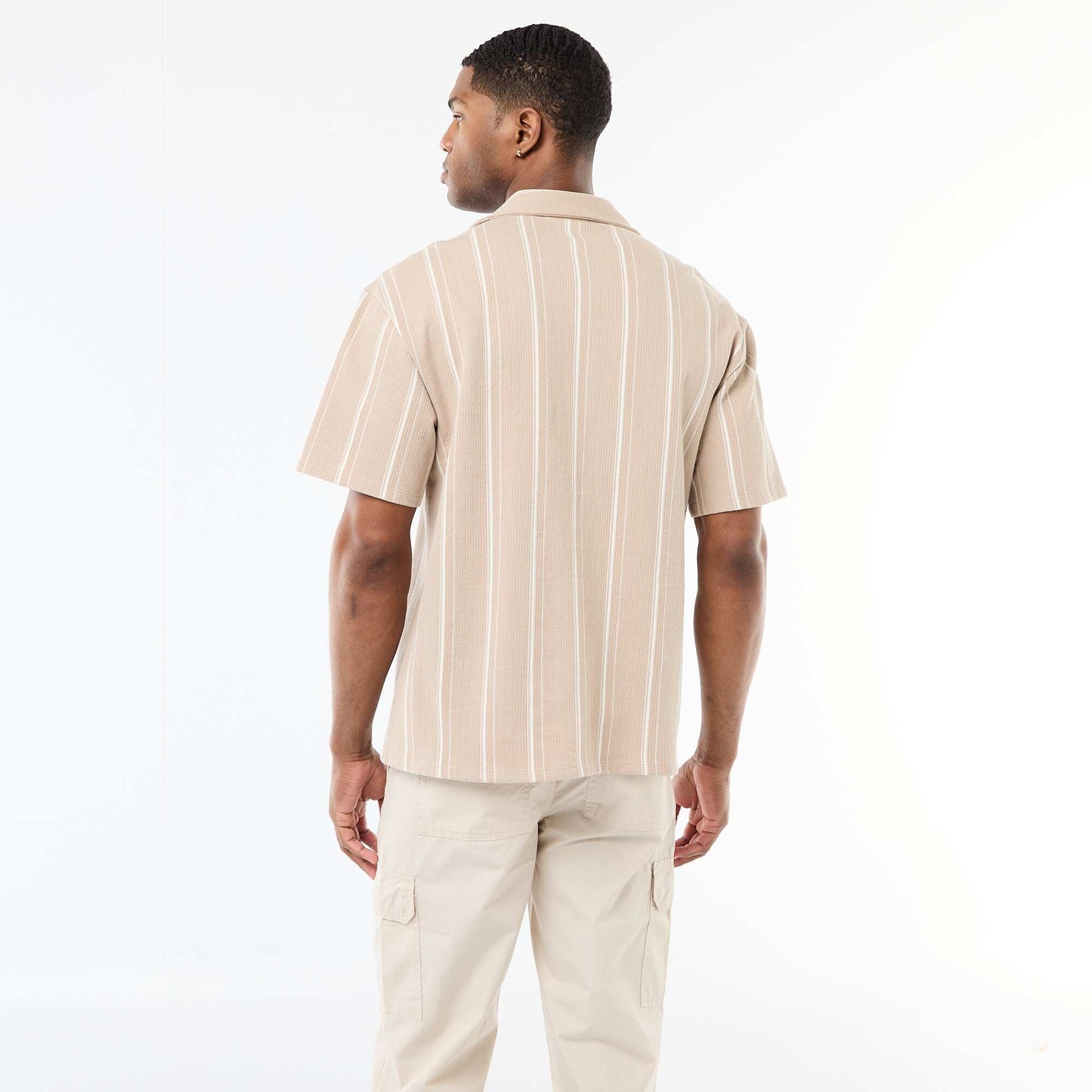 Chemise à rayures à manches courtes BEIGE