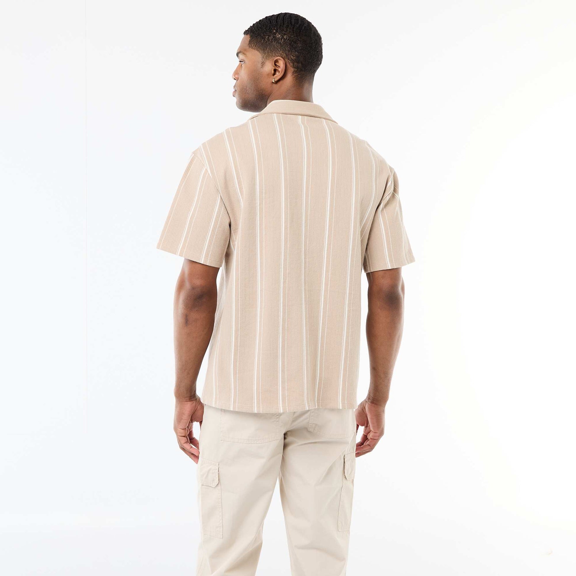 Chemise à rayures à manches courtes BEIGE