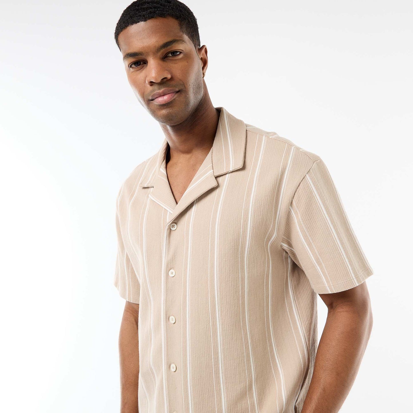 Chemise à rayures à manches courtes BEIGE
