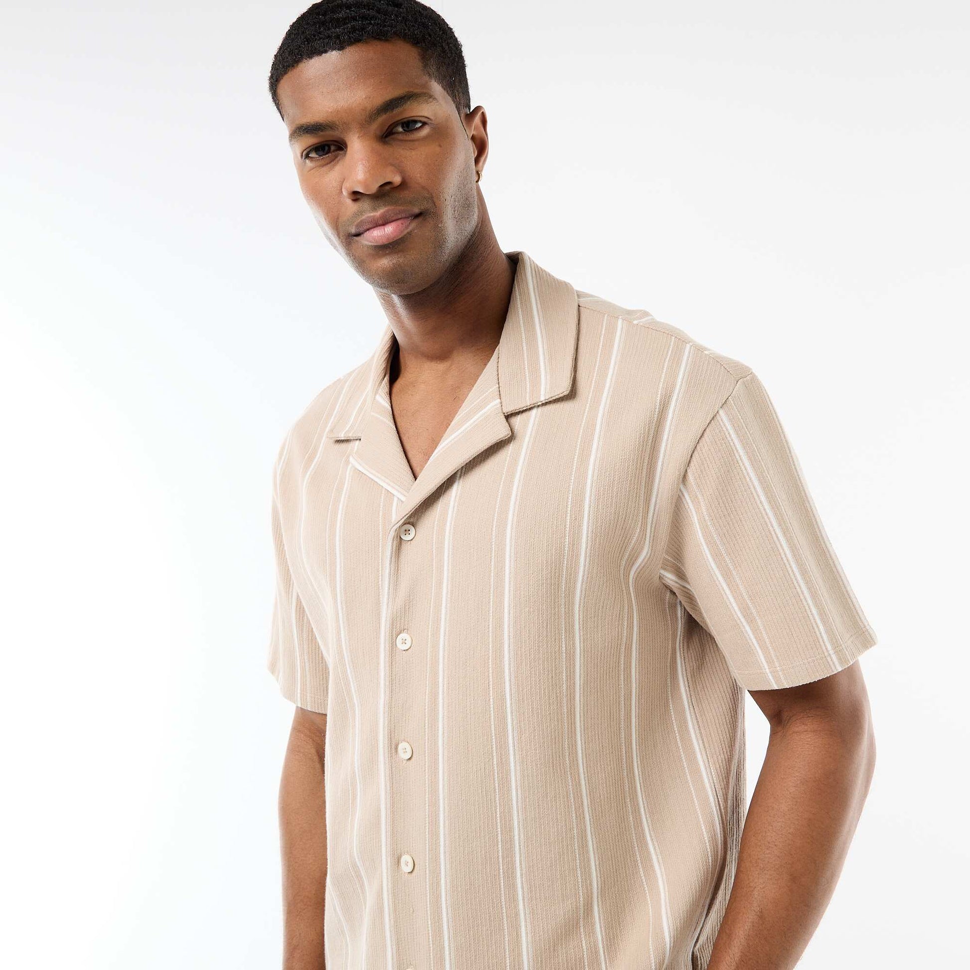 Chemise à rayures à manches courtes BEIGE