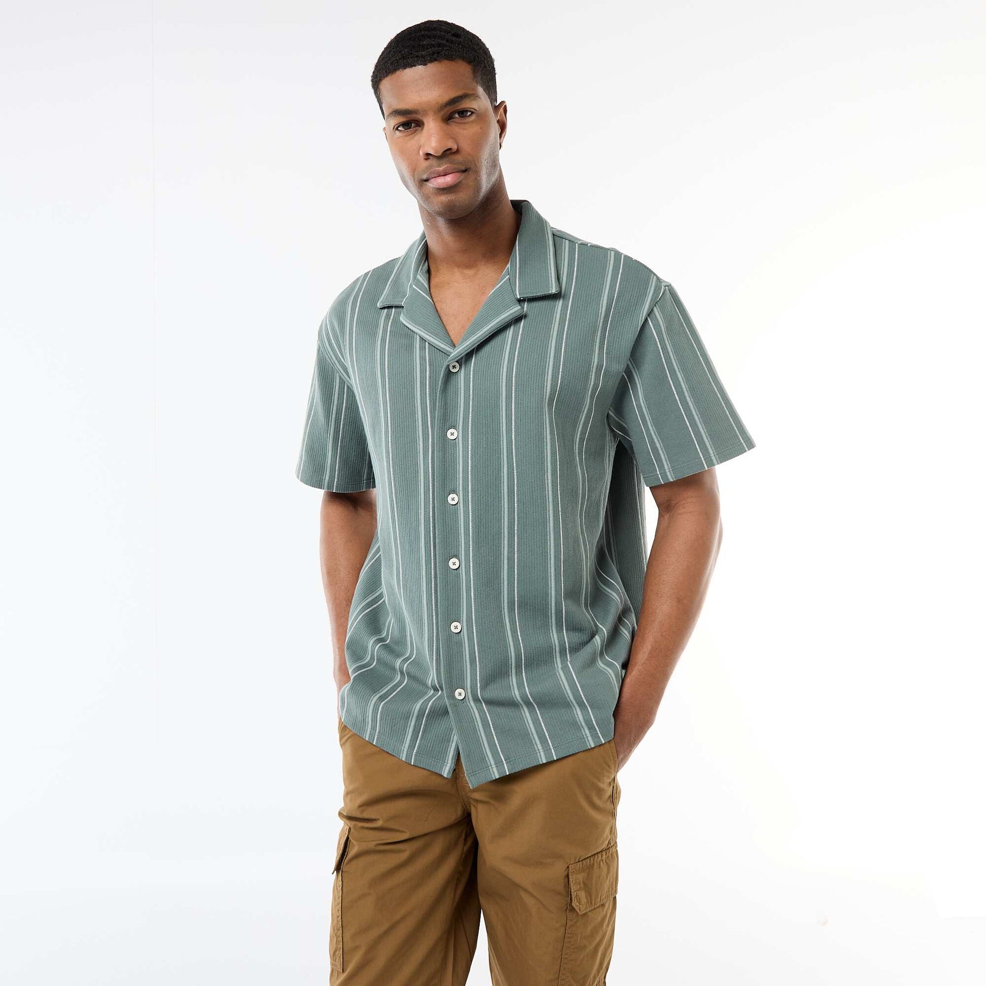 Chemise à rayures à manches courtes BLEU
