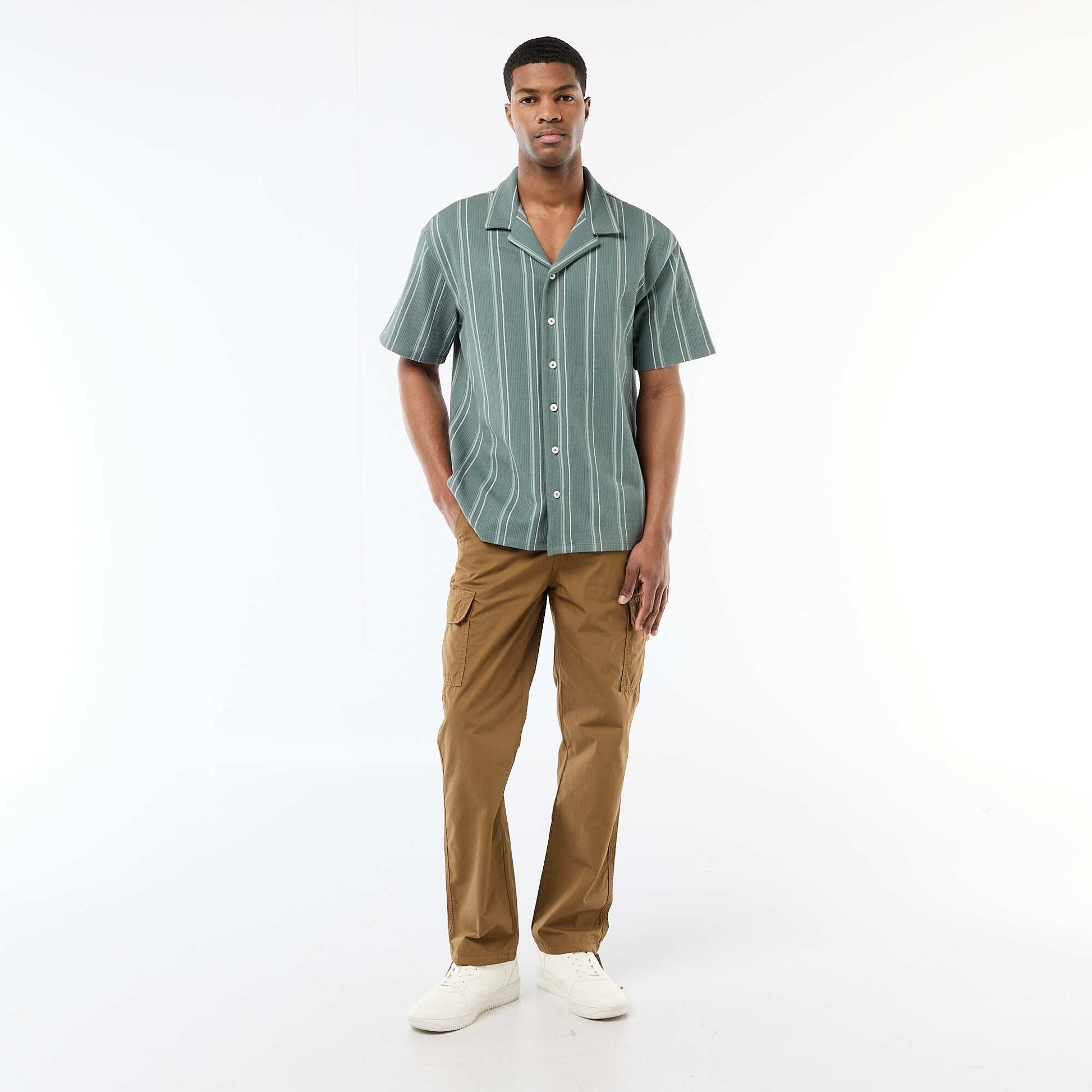 Chemise à rayures à manches courtes BLEU