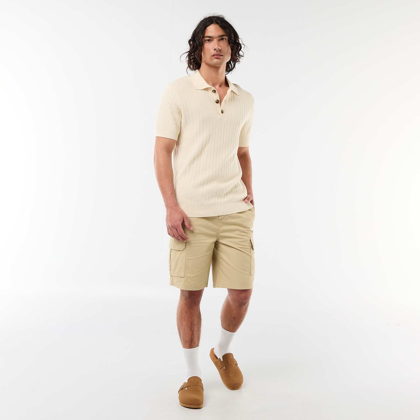 Polo en maille effet tricot BEIGE