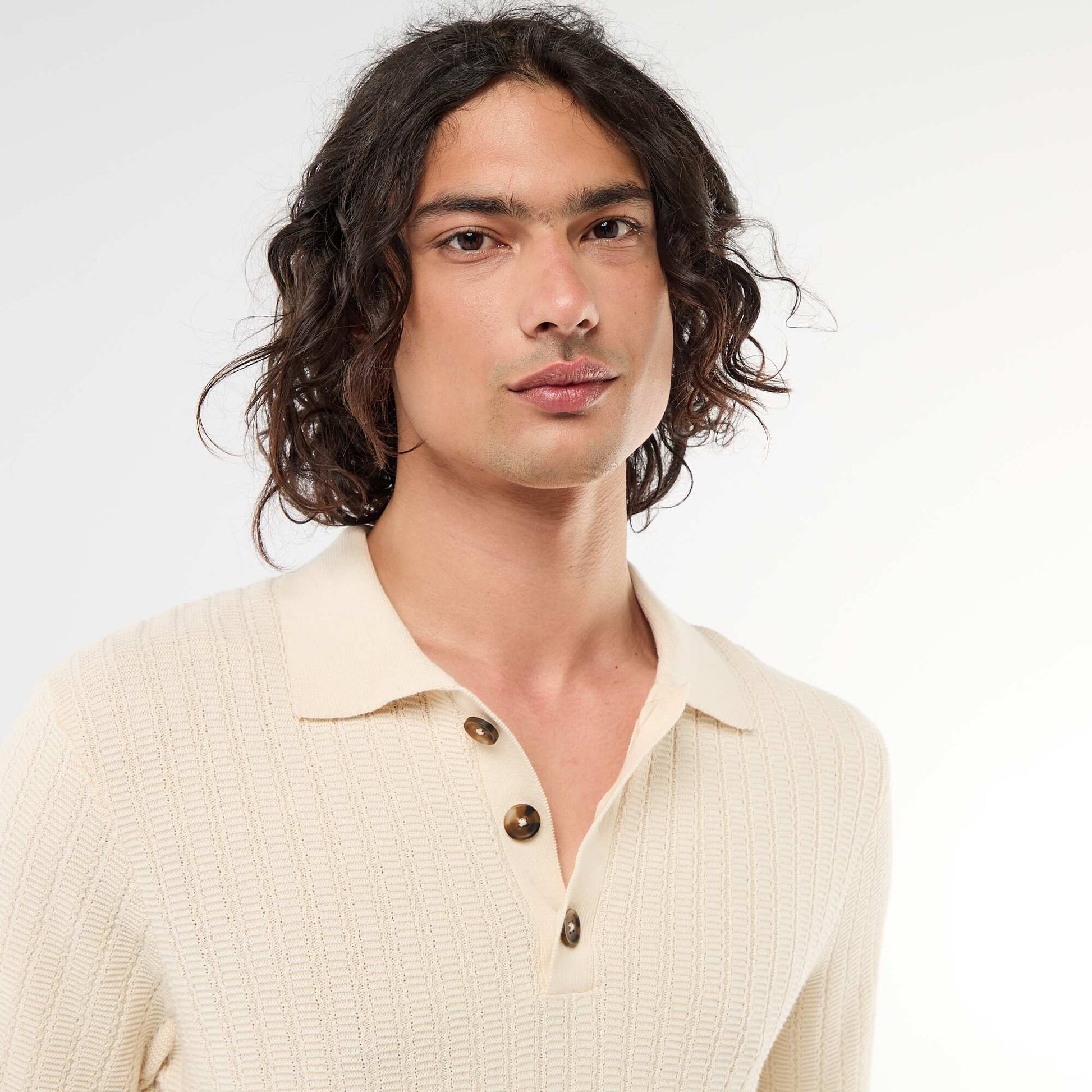 Polo en maille effet tricot BEIGE