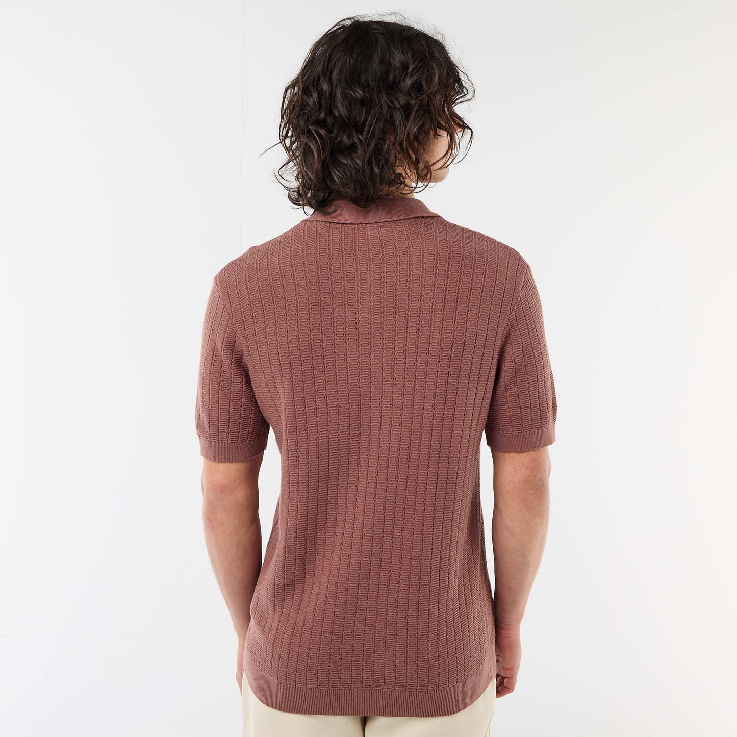 Polo en maille effet tricot MARRON
