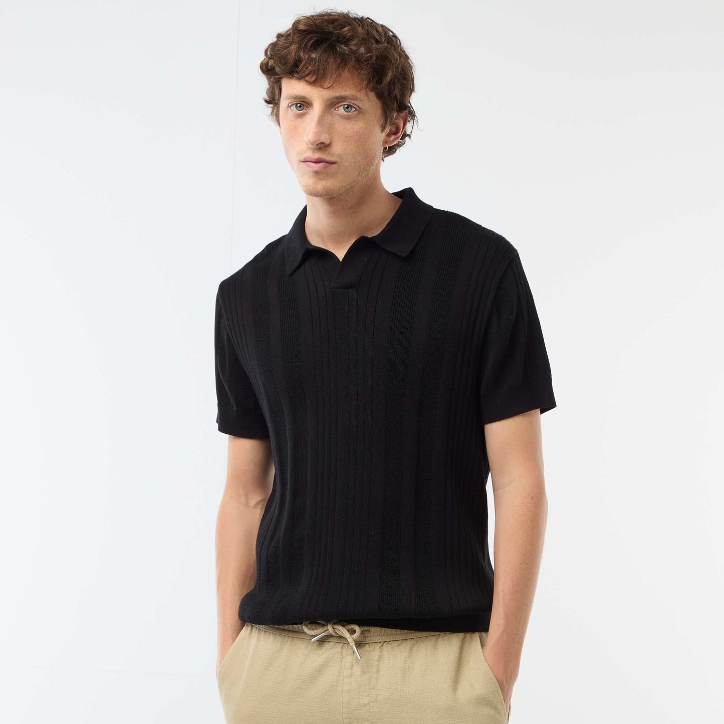 Polo en maille effet tricot NOIR