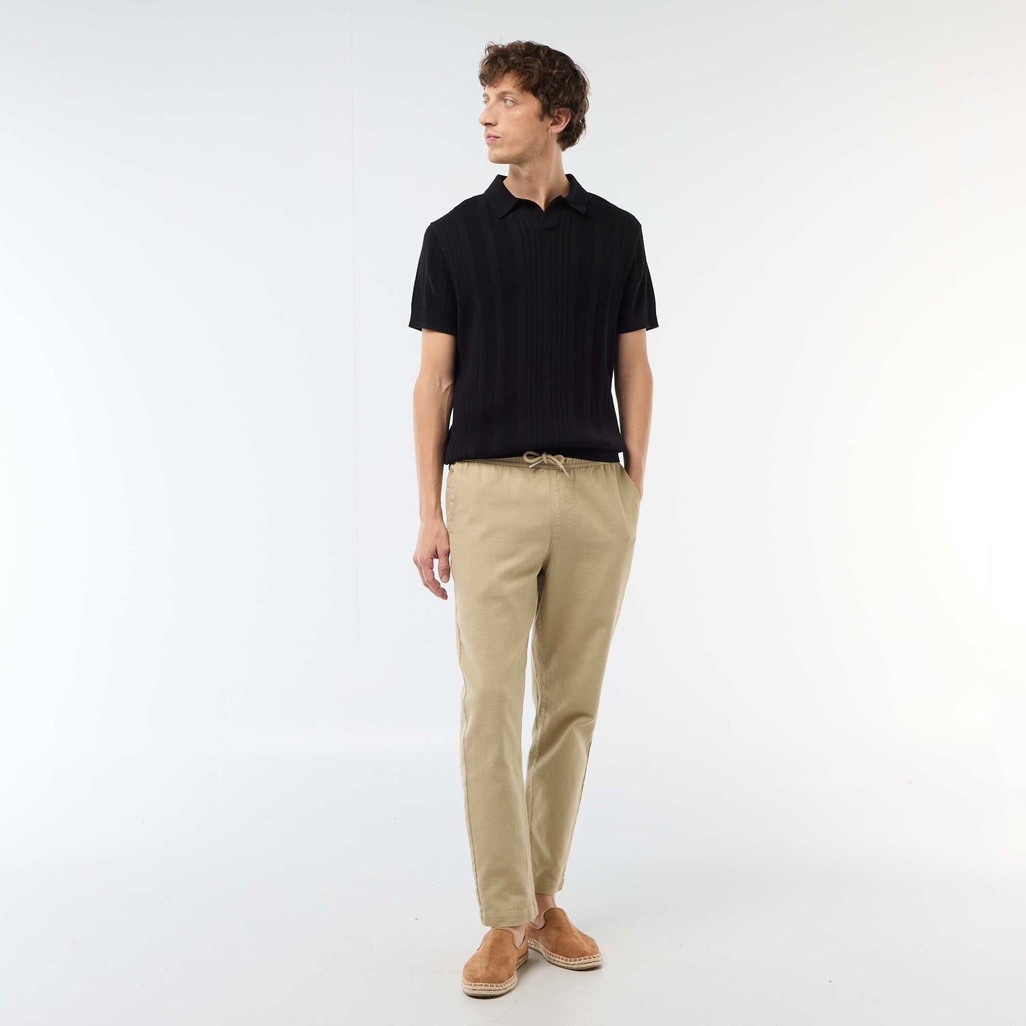 Polo en maille effet tricot NOIR