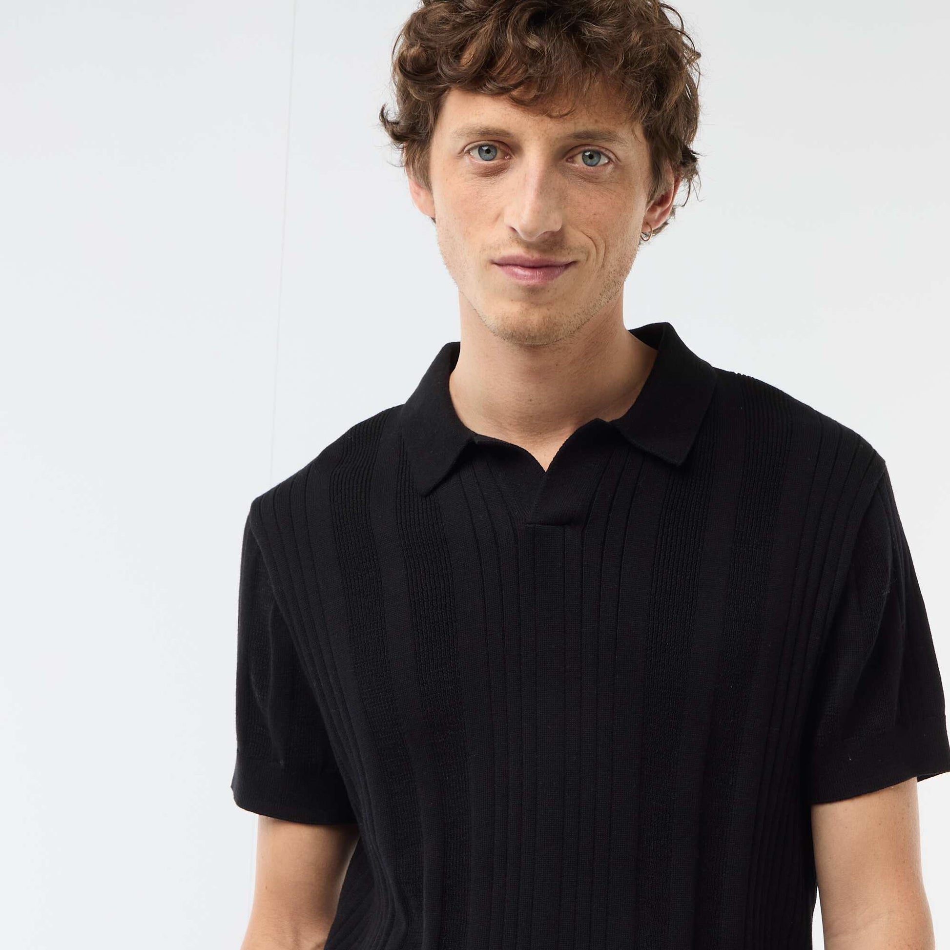 Polo en maille effet tricot NOIR
