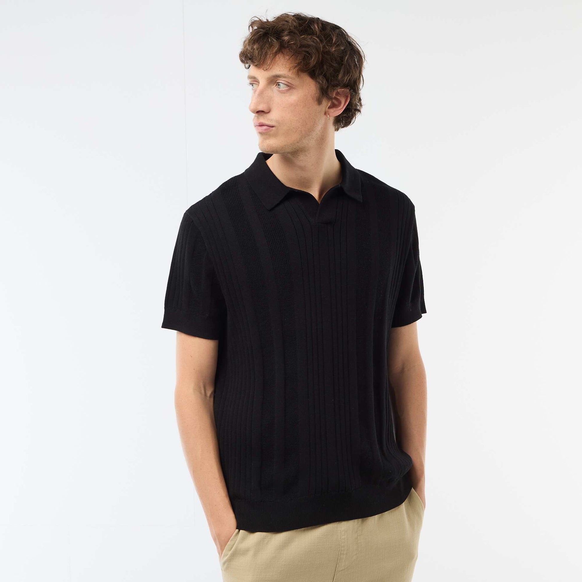 Polo en maille effet tricot NOIR