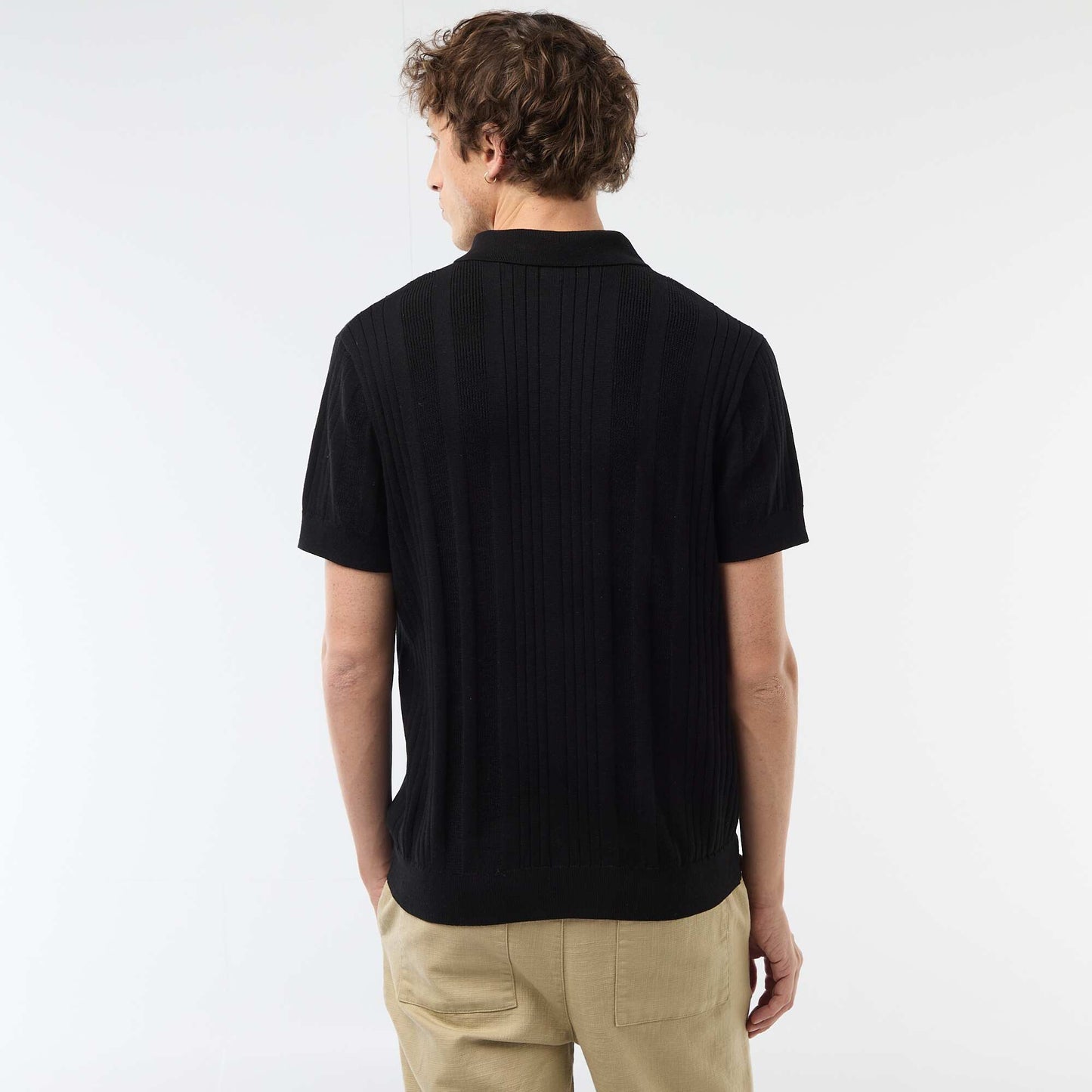 Polo en maille effet tricot NOIR