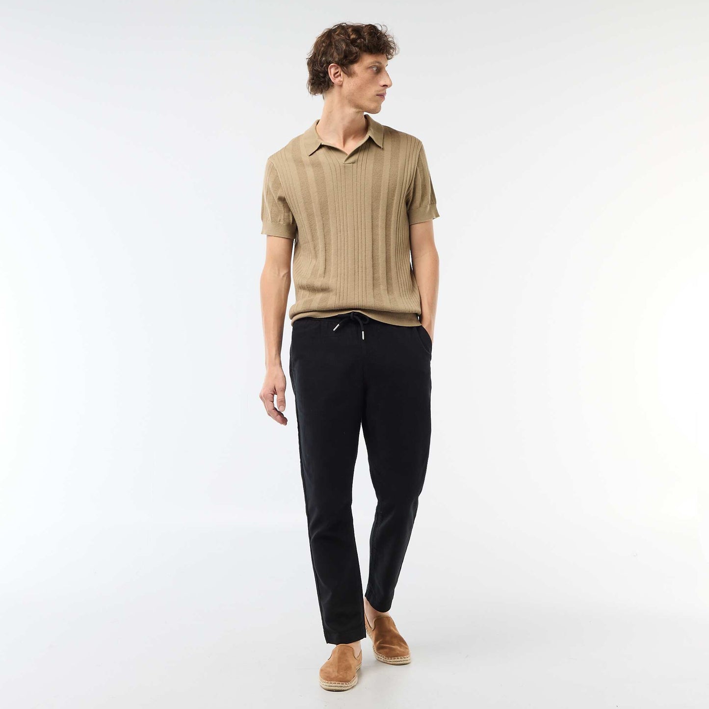 Polo en maille effet tricot BEIGE