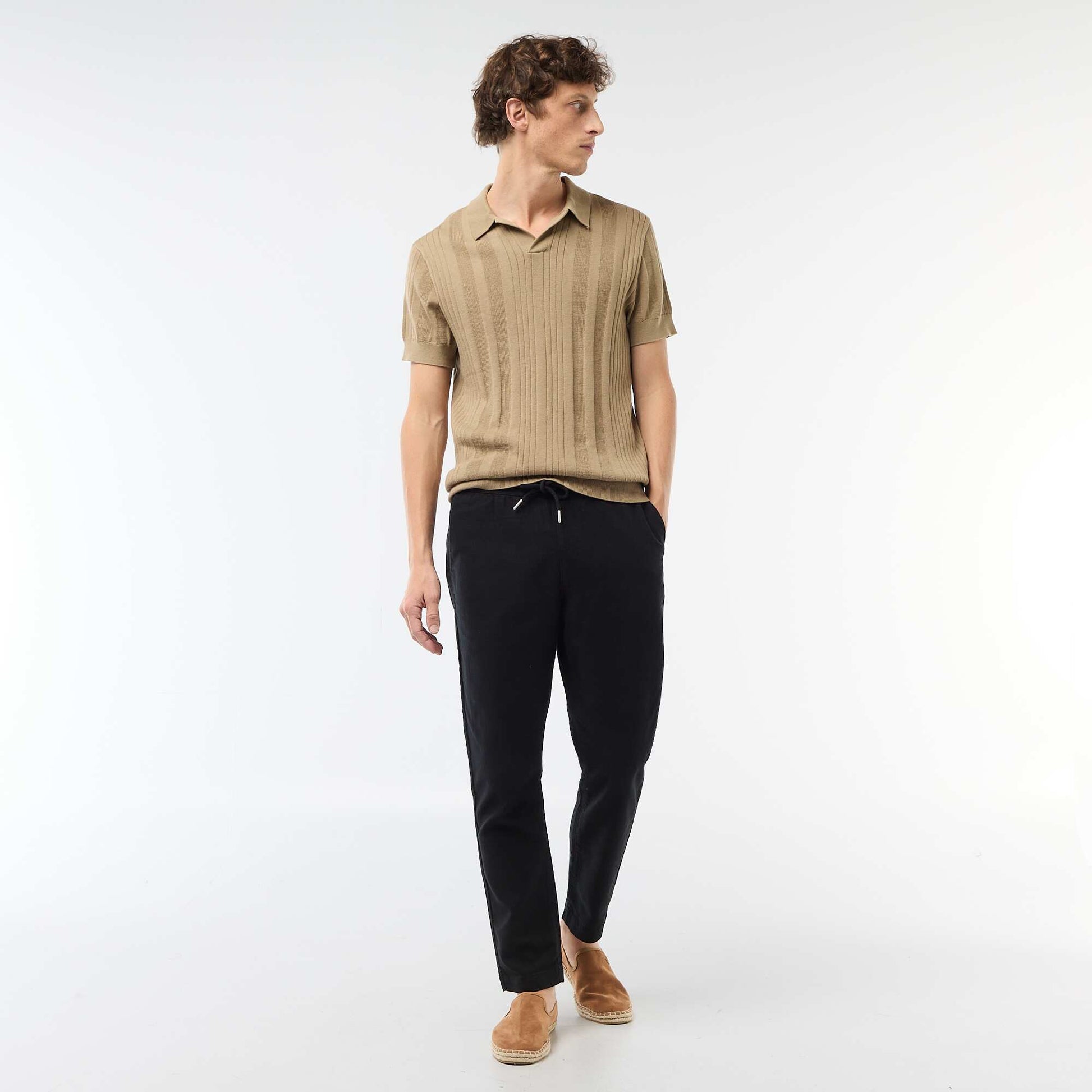 Polo en maille effet tricot BEIGE
