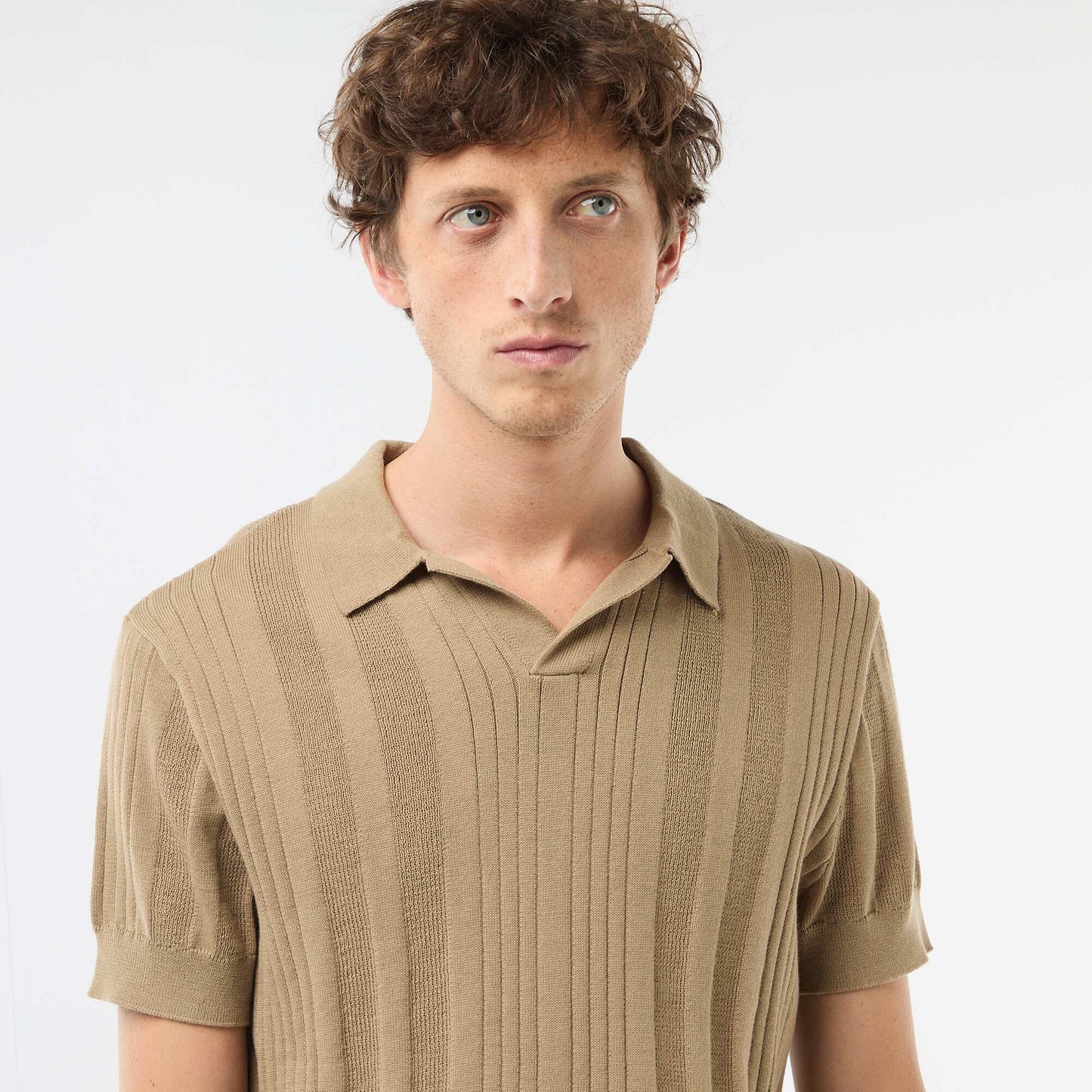 Polo en maille effet tricot BEIGE