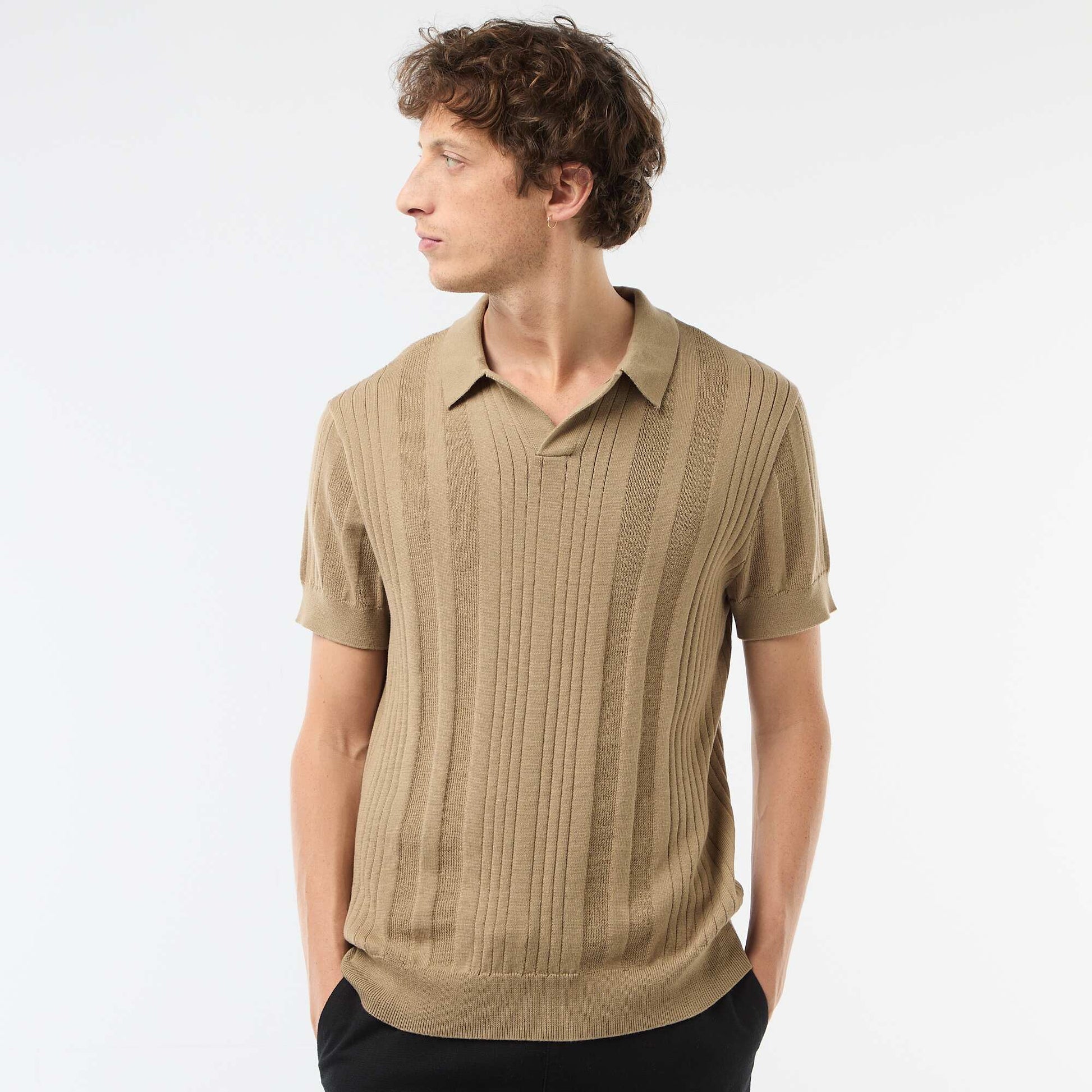 Polo en maille effet tricot BEIGE