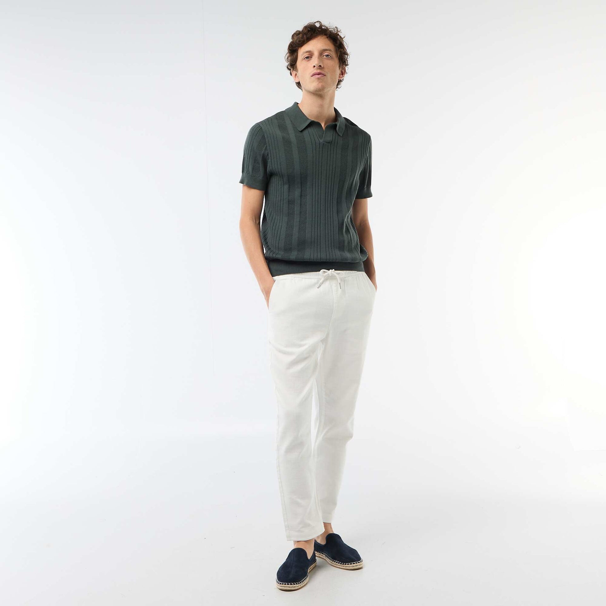 Polo en maille effet tricot VERT