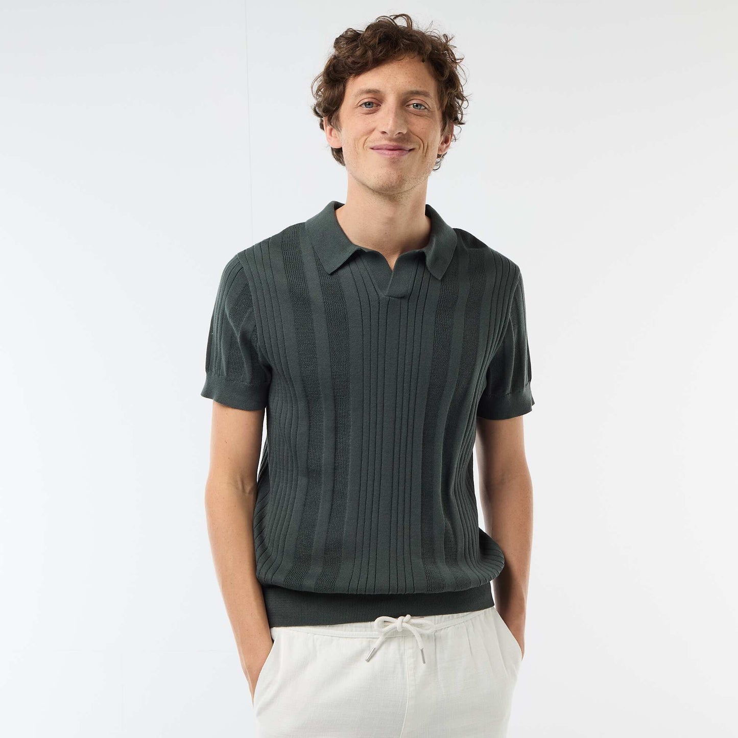 Polo en maille effet tricot VERT