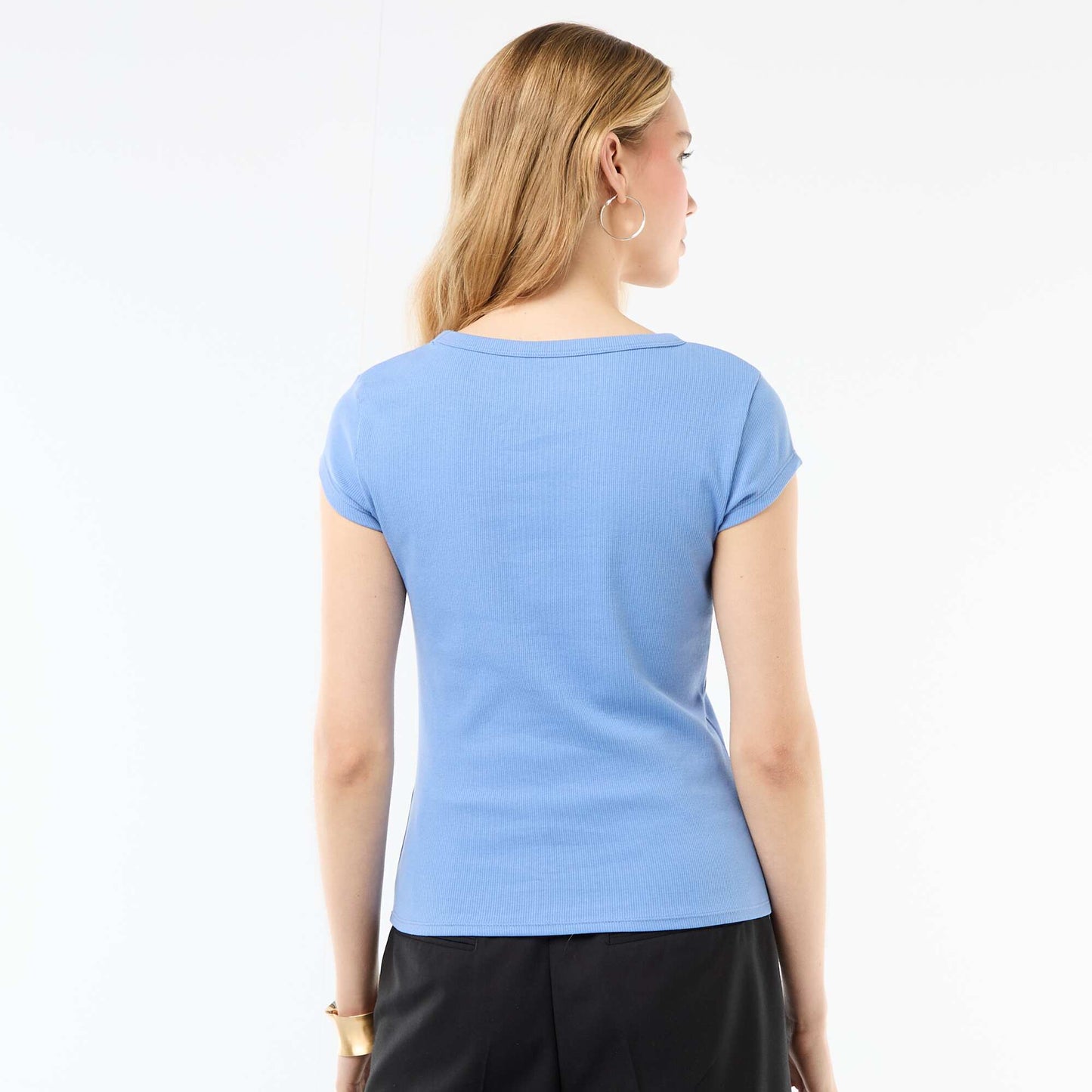 T-shirt en jersey manches courtes côtelé BLEU